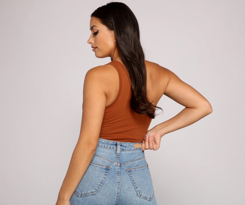 TableClothsUs Stylish Basic One-Shoulder Bodysuit
